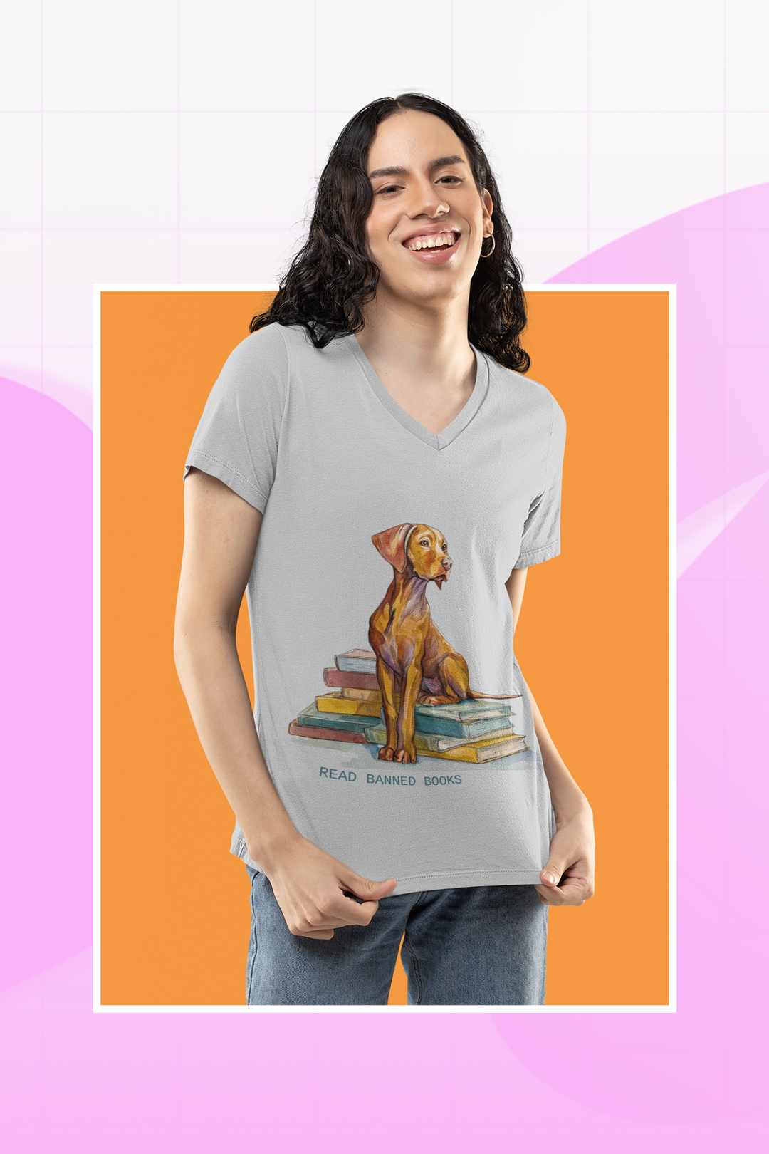 Vizsla Lover's "Read Banned Books" Women's V-Neck T-Shirt
