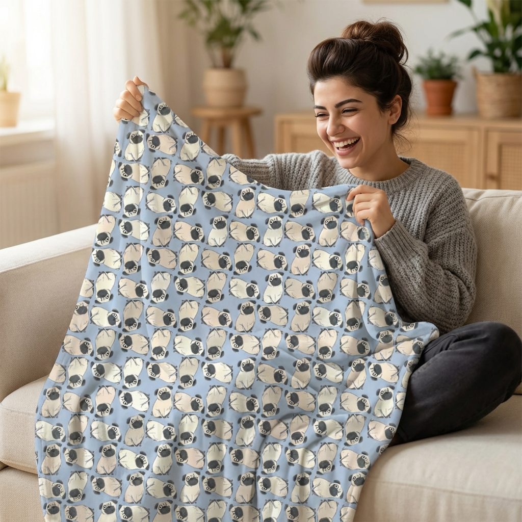One Eyed Pug Velveteen Blanket