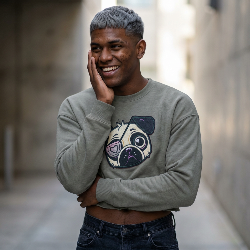 One Eyed Pug Love Patch Cropped Pullover Sweatshirt