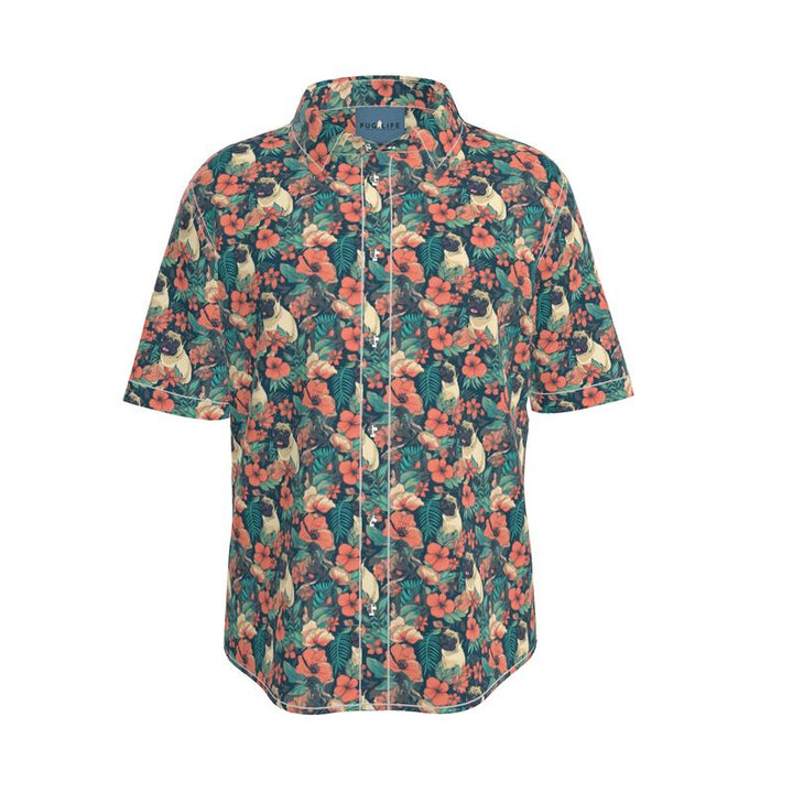 Tropical Flowers Pug Aloha Shirt