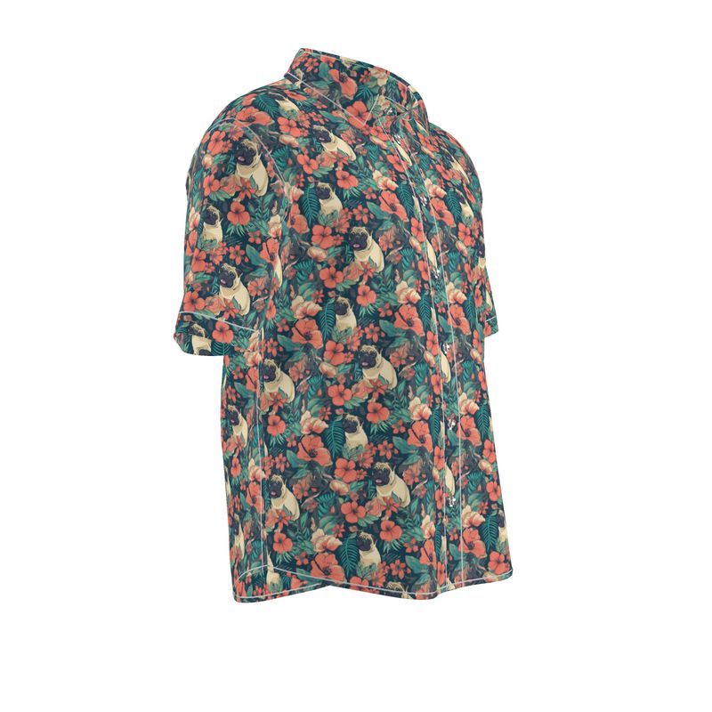 Tropical Flowers Pug Aloha Shirt