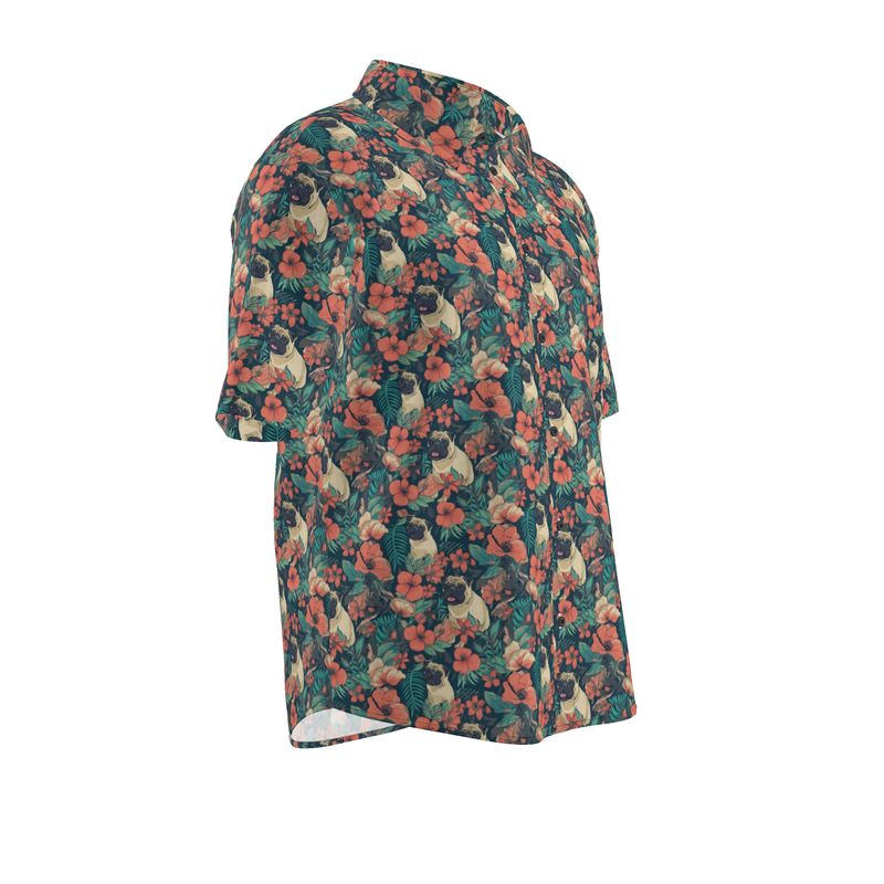 Tropical Flowers Pug Aloha Shirt