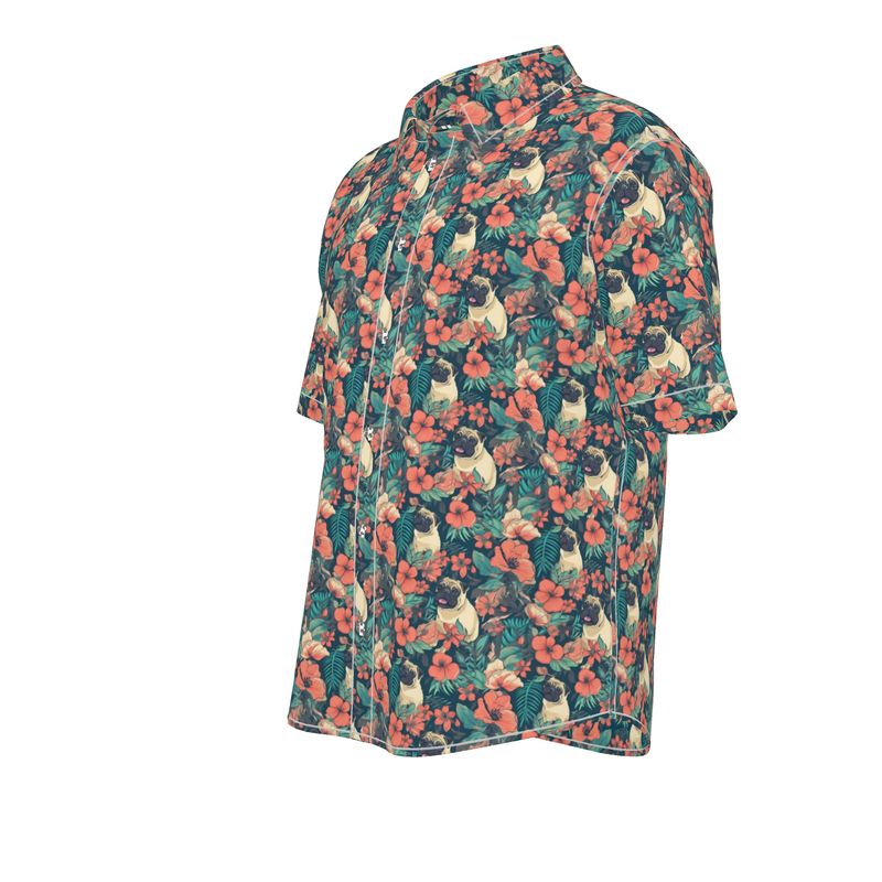 Tropical Flowers Pug Aloha Shirt