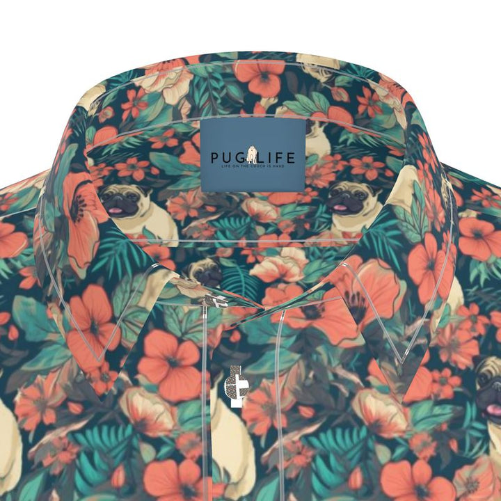 Tropical Flowers Pug Aloha Shirt