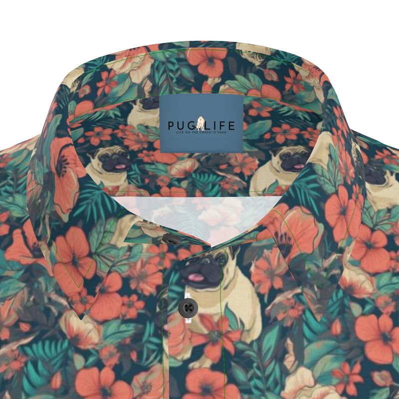 Tropical Flowers Pug Aloha Shirt