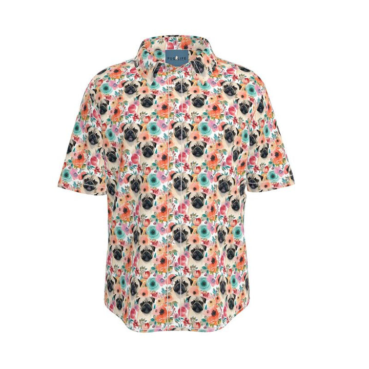 Pug Head Tropical Aloha Camp Shirt