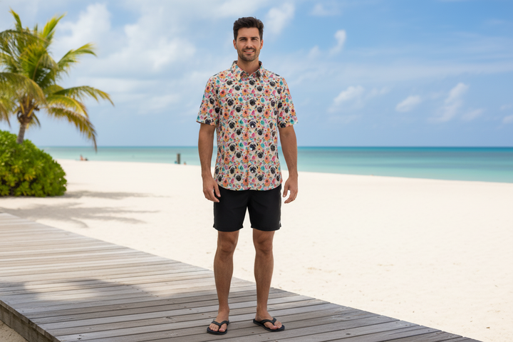 Pug Head Tropical Aloha Camp Shirt