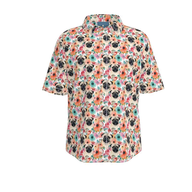 Pug Head Tropical Aloha Camp Shirt