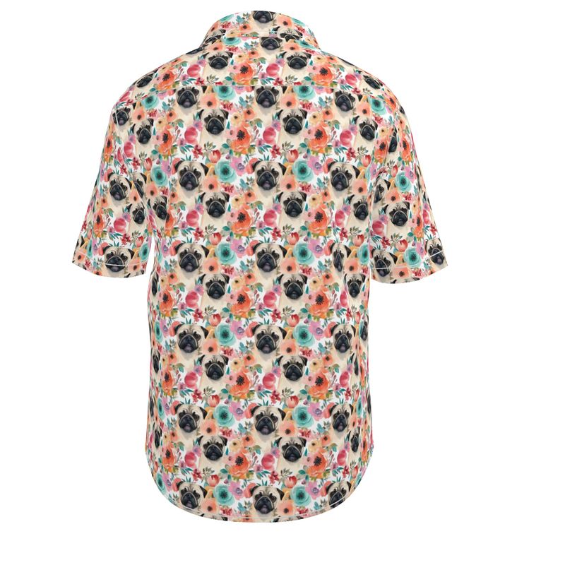 Pug Head Tropical Aloha Camp Shirt