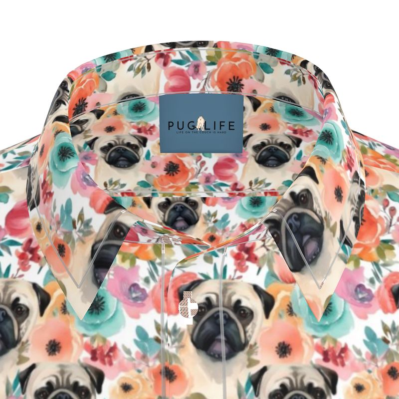 Pug Head Tropical Aloha Camp Shirt