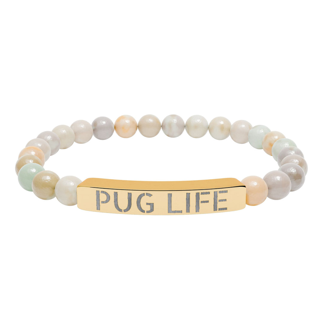Pug Life Natural Stone Engraved Bracelet