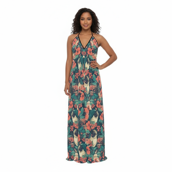 Faded Pug halter backless dress