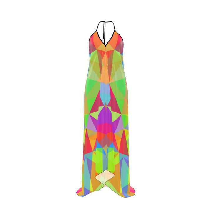Abstract Neon Backless Halter Dress