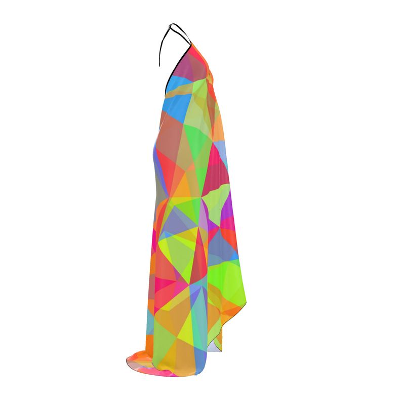 Abstract Neon Backless Halter Dress