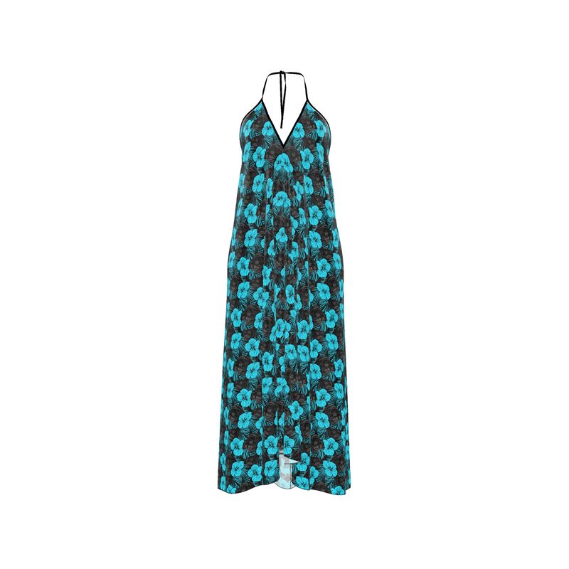 Black Pugs Tropical Halter Dress