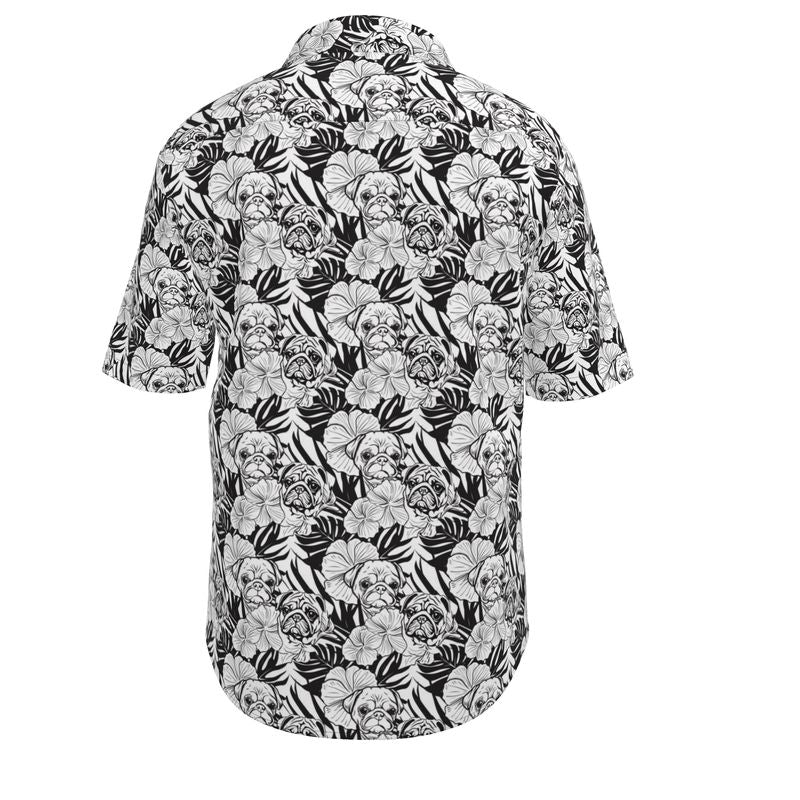 Black and White and Pug All Over Aloha Shirt