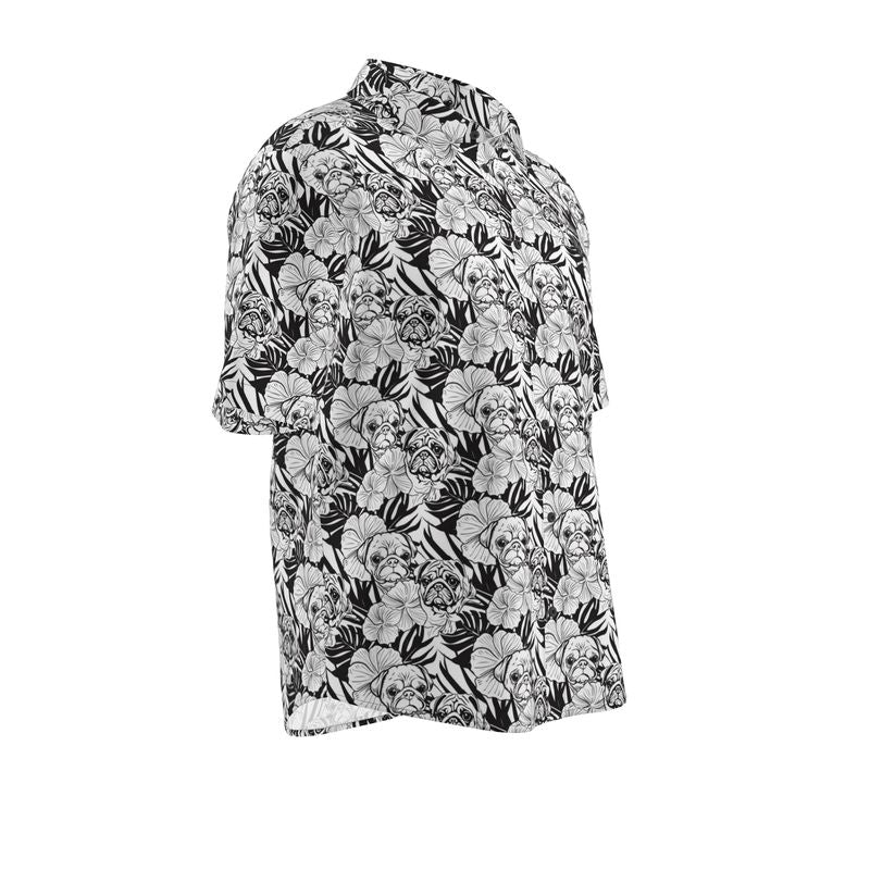 Black and White and Pug All Over Aloha Shirt