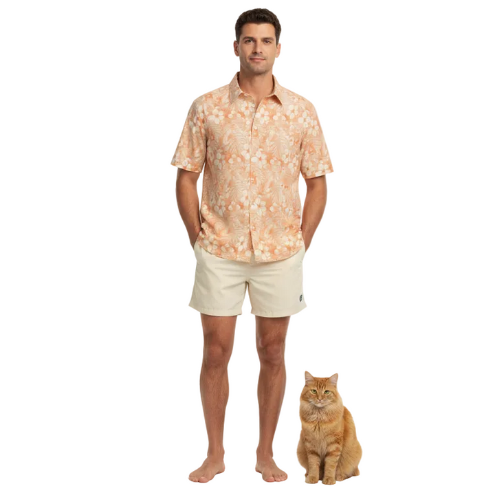 Short-sleeve shirt with floral pattern on a white background