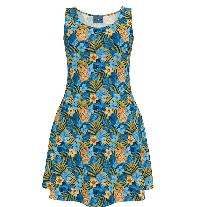 The Arlowe Tropical Orange Cat Skater Dress