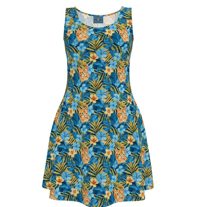 The Arlowe Tropical Orange Cat Skater Dress