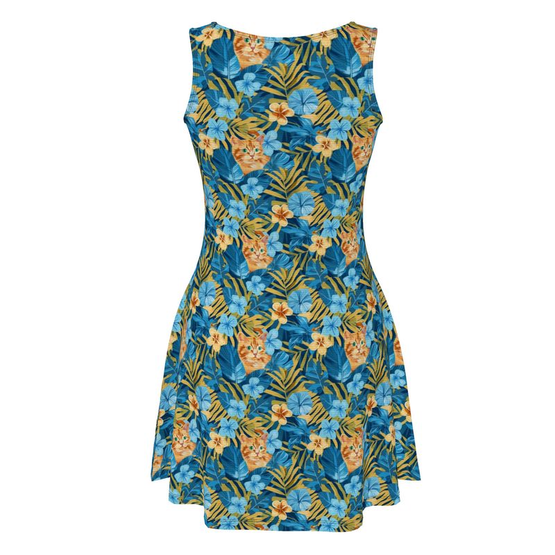 The Arlowe Tropical Orange Cat Skater Dress
