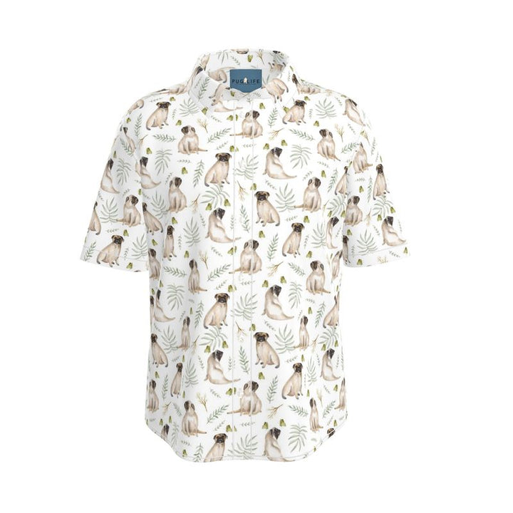 White Watercolor Pug Aloha Shirt