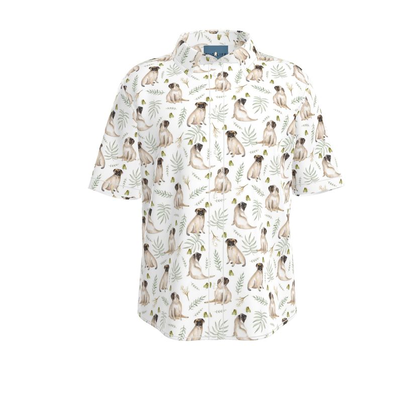 White Watercolor Pug Aloha Shirt