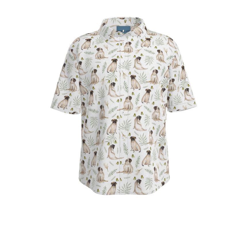 White Watercolor Pug Aloha Shirt