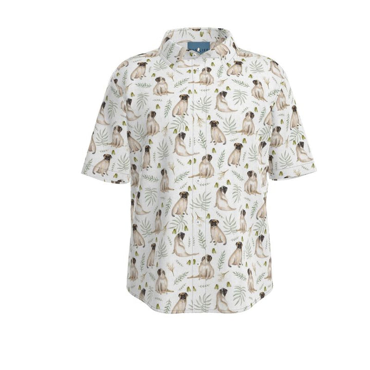 White Watercolor Pug Aloha Shirt