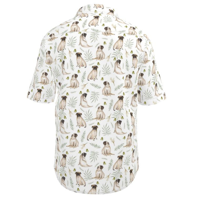 White Watercolor Pug Aloha Shirt