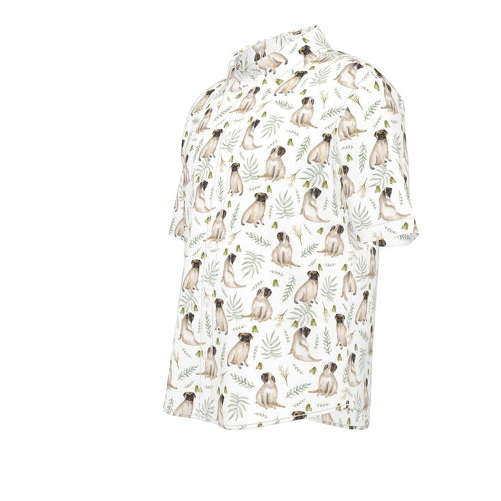 White Watercolor Pug Aloha Shirt