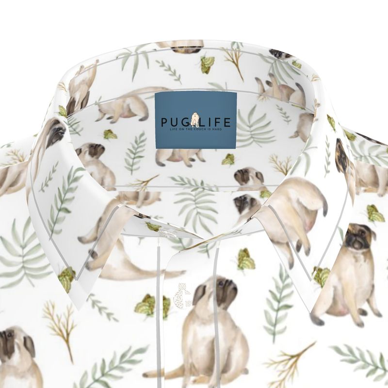 White Watercolor Pug Aloha Shirt