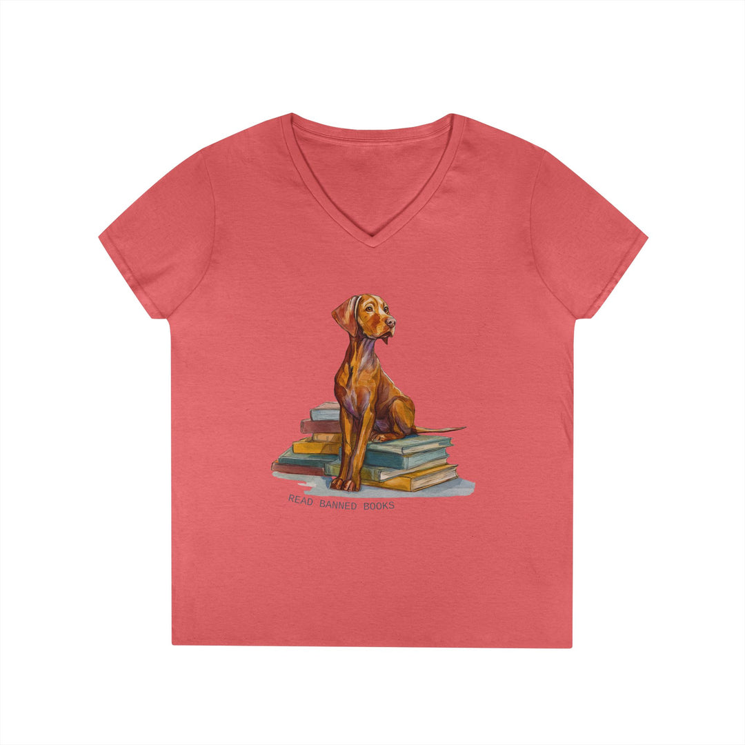 Vizsla Lover's "Read Banned Books" Women's V-Neck T-Shirt