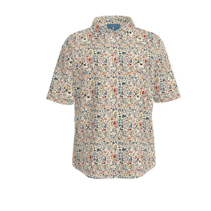 Little Pug Flowers Button Up Shirt, Aloha or Work Style