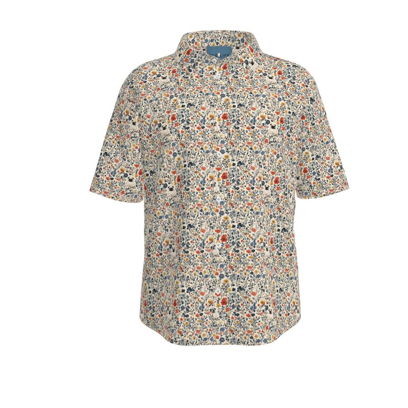 Little Pug Flowers Button Up Shirt, Aloha or Work Style