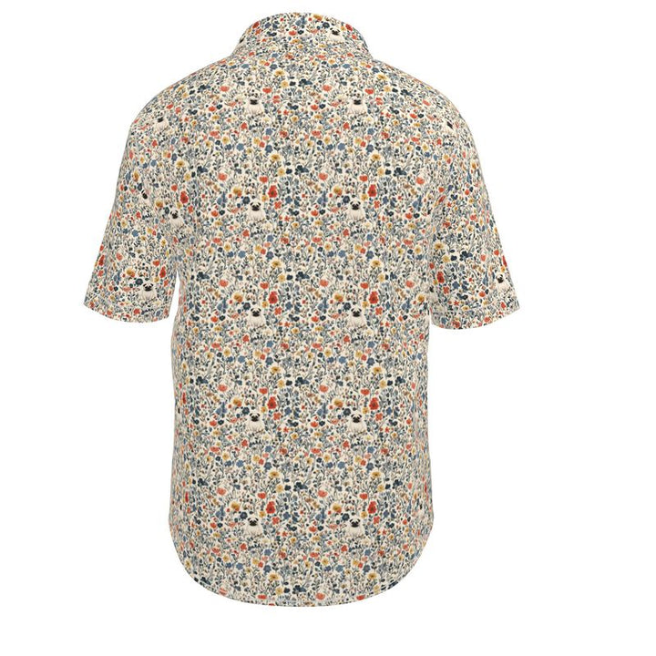 Little Pug Flowers Button Up Shirt, Aloha or Work Style