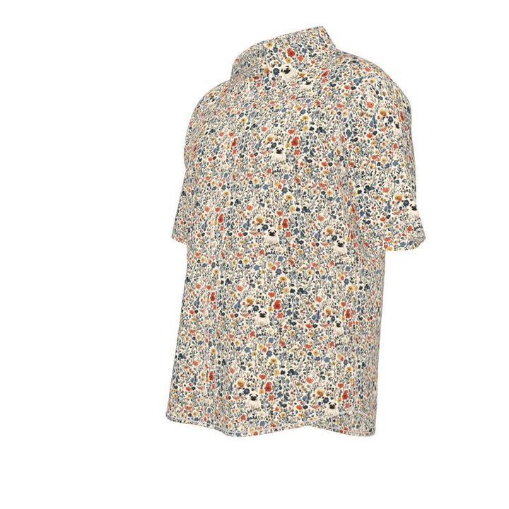 Little Pug Flowers Button Up Shirt, Aloha or Work Style