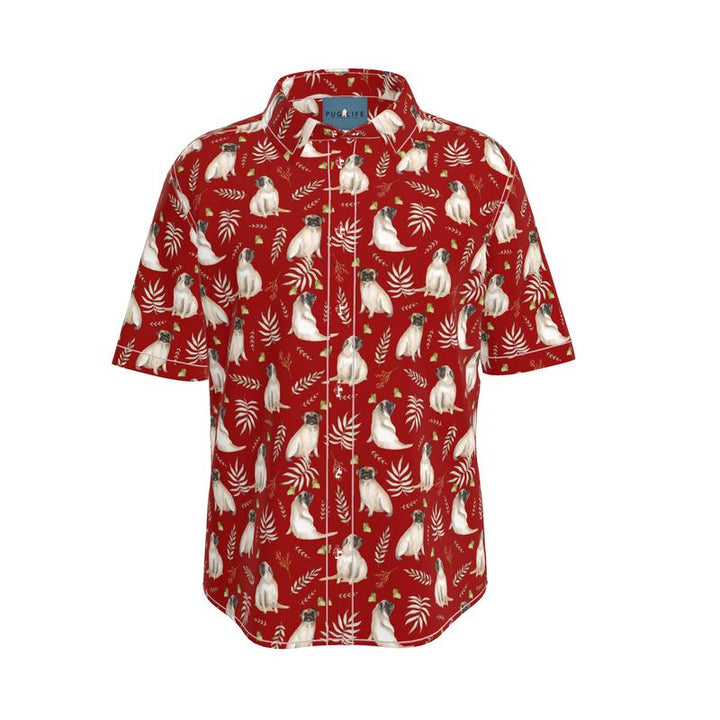 Christmas Colors Watercolor Pug Aloha Shirt