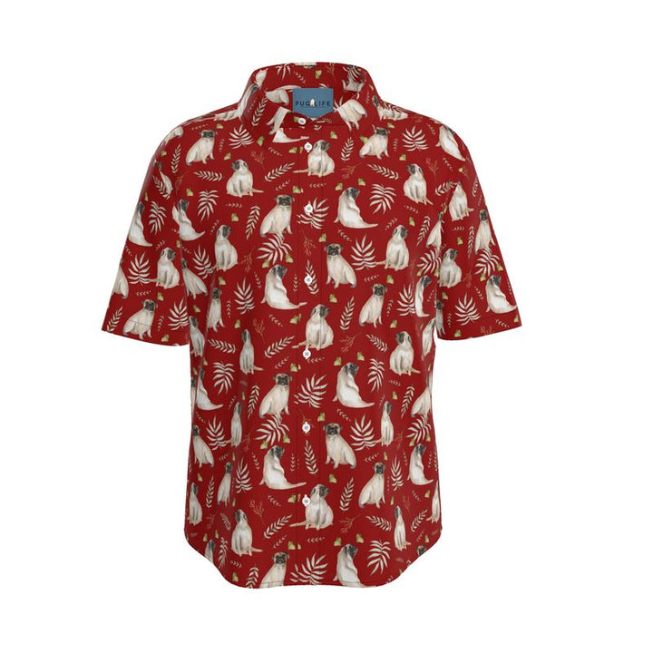 Christmas Colors Watercolor Pug Aloha Shirt