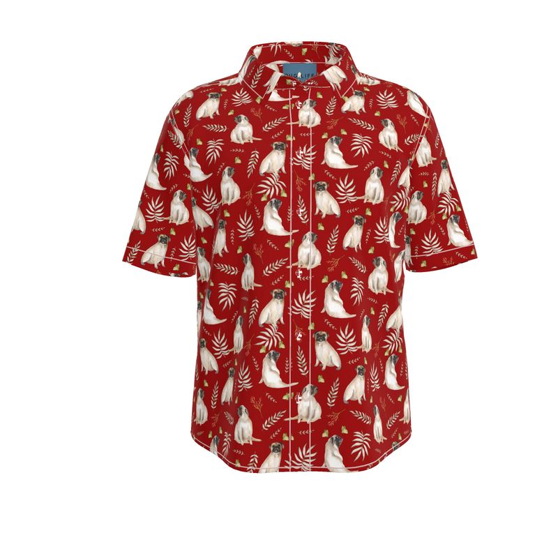 Christmas Colors Watercolor Pug Aloha Shirt