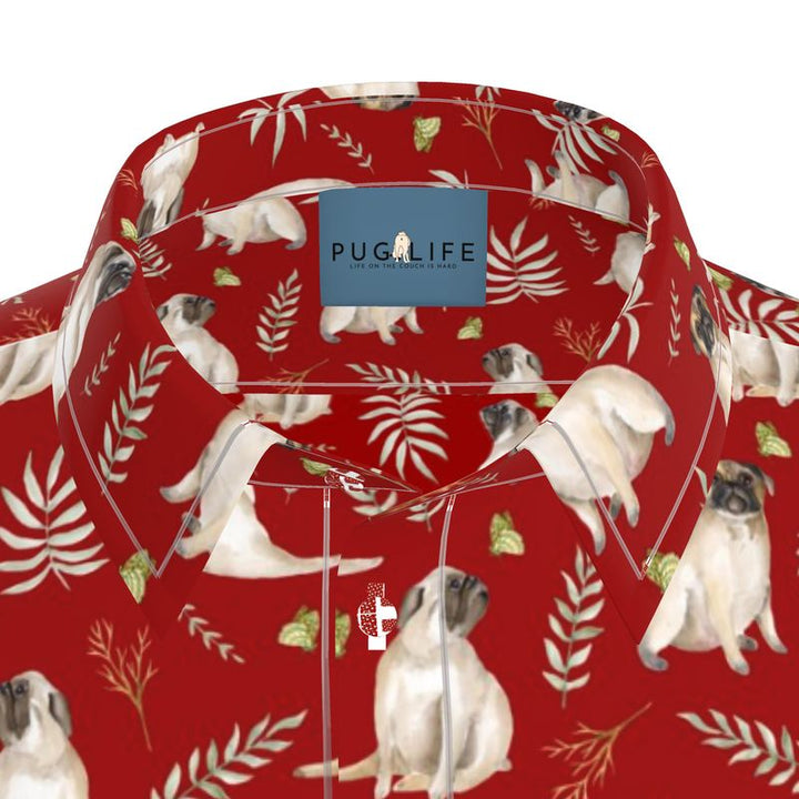 Christmas Colors Watercolor Pug Aloha Shirt