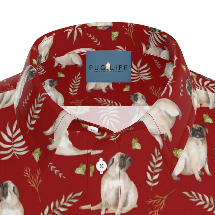 Christmas Colors Watercolor Pug Aloha Shirt