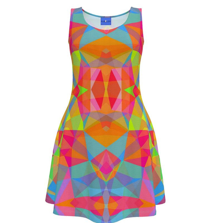 Abstract Neon Skater Tank Dress