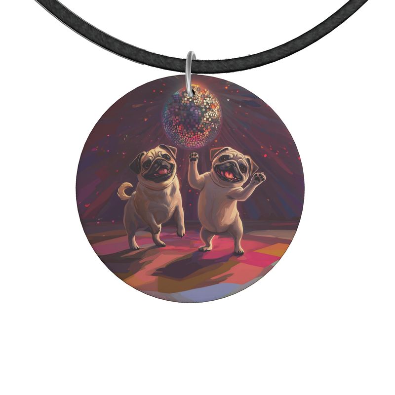 Disco Pug Wooden Necklace