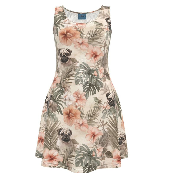 Earthen Tropical Pug Skater Dress