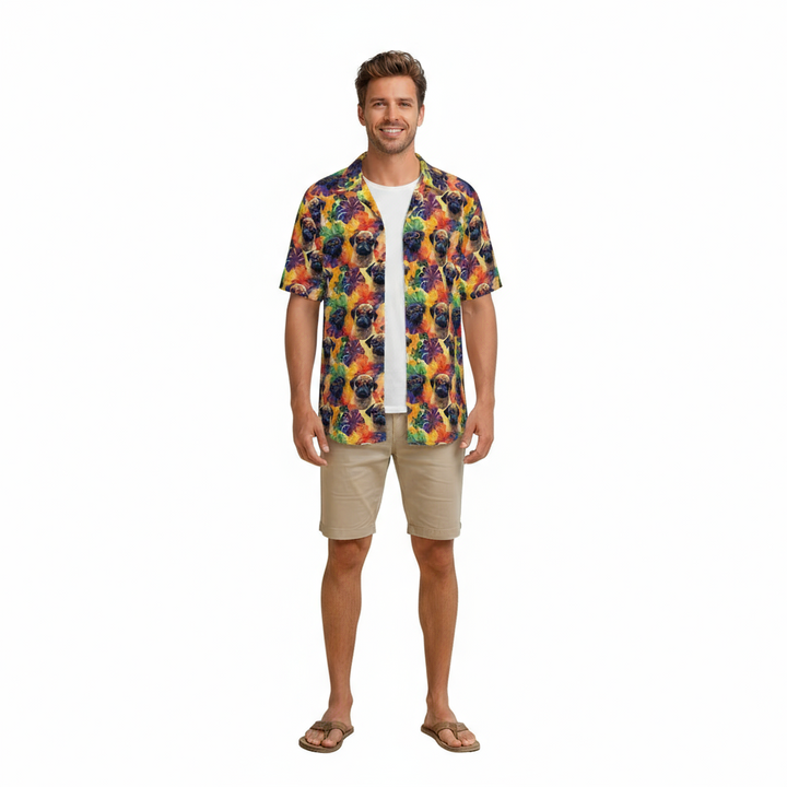 Tropical Rainbow Pug Aloha Shirt with Pocket