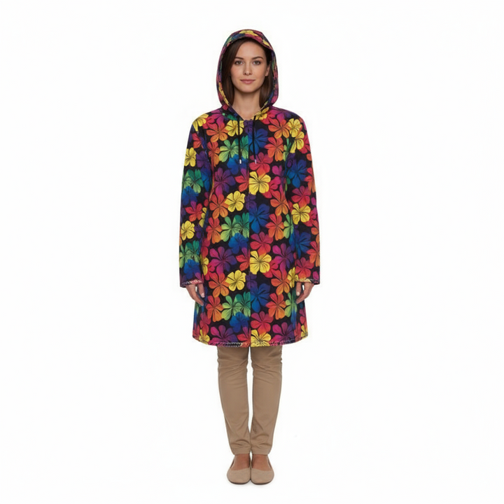 Rainbow Flowers Hooded Rain Coat