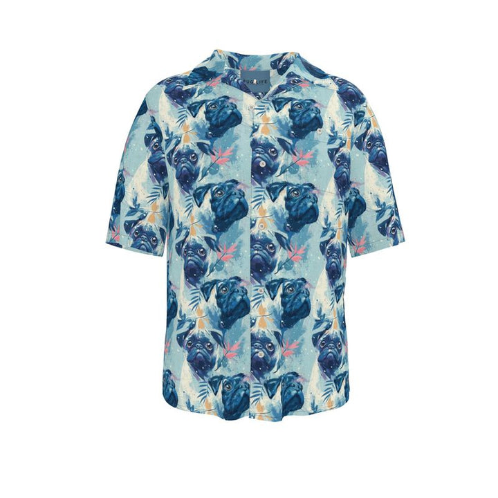 Light Blue Pug Linen Aloha Shirt