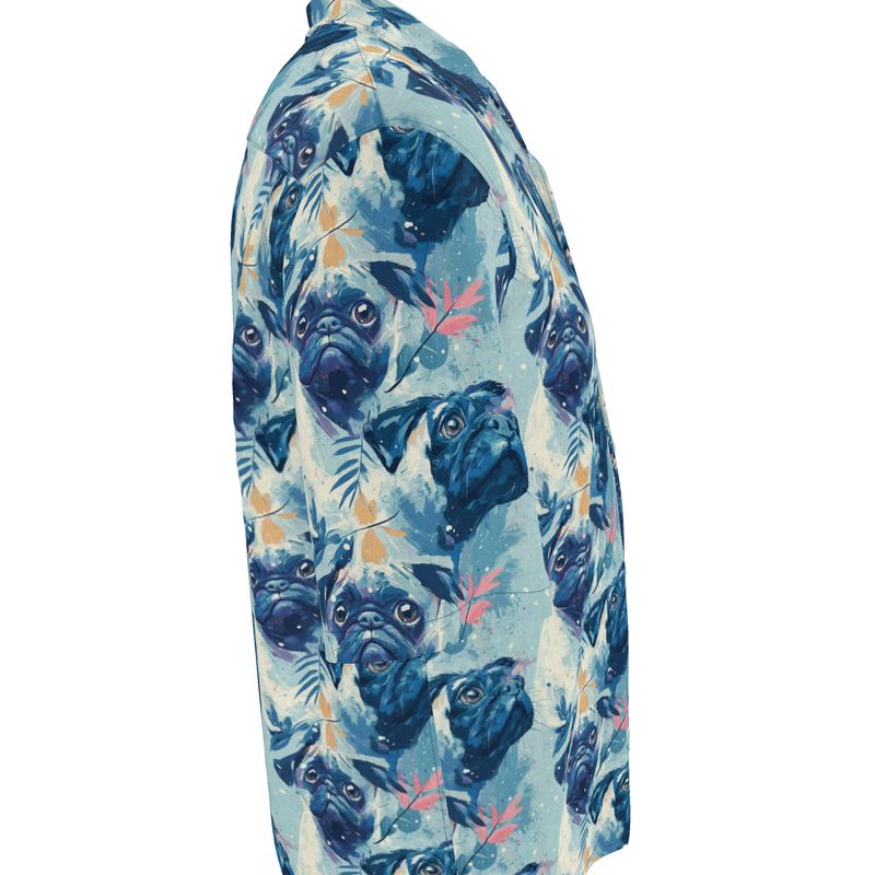Light Blue Pug Linen Aloha Shirt