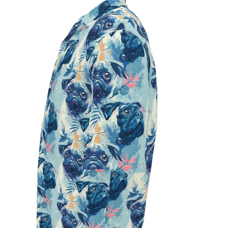 Light Blue Pug Linen Aloha Shirt